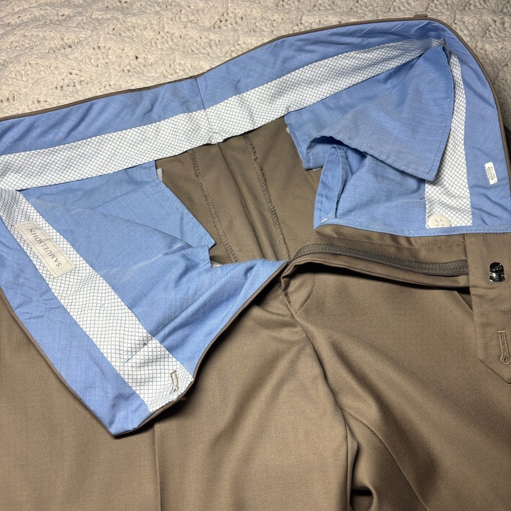 Samuelsohn Pants Men 33x33 Taupe Super 110's Wool Flat Front Cuffed Hem Zip-Fly‎ - Picture 3 of 9